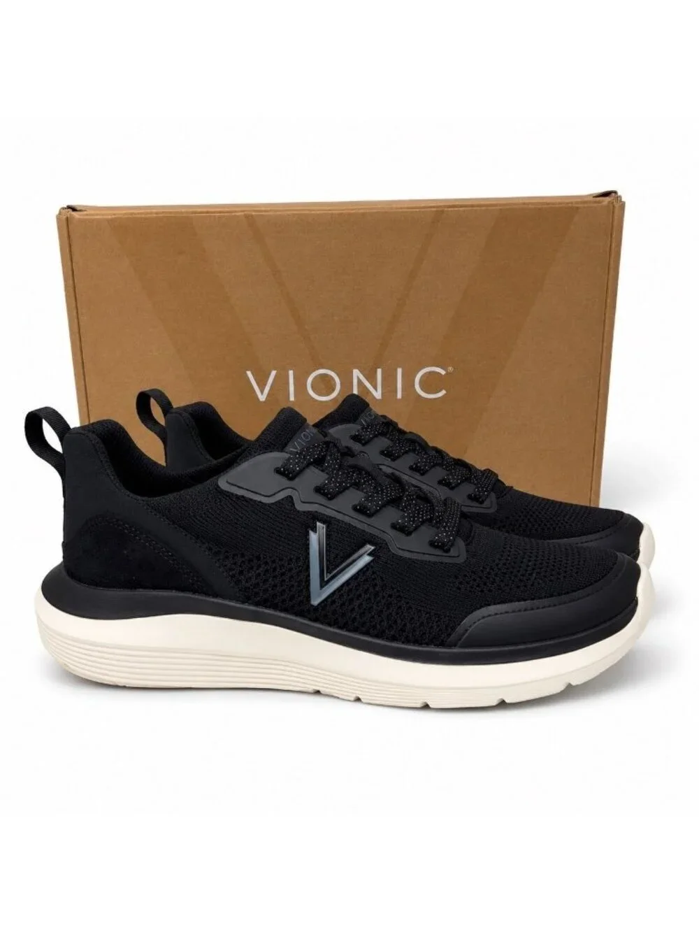 Vionic Hayward J7486M1 Womens 9 Supportive Black Knit Suede Walking Sneakers